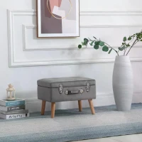 HOMCOM Upholstery Footstool, Velvet Pouffe Storage Trunk, Suitcase Style Ottoman with Wood Legs and Button Tufted Design for Bedroom, Hallway, Grey(m-11)