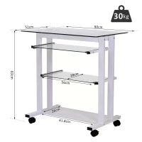 HOMCOM Workstation W/ Wheels-White, Transparent Glass(m-3)