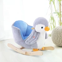 HOMCOM Children Kids Animal Rocking Horse Penguin Plush Musical Button 32 Songs Kid Rocker for 18+ Months(m-2)