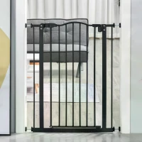 PawHut  Dog Safety Gate Indoor, 74-84cm Adjustable Metal Pet Gate w/ Auto-Close Door Double Locking Easy-Open Doors Stairs Black(m-10)