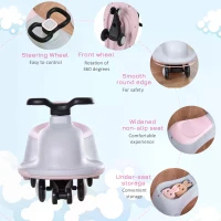 HOMCOM Toddlers Ride on Car Wiggle Car LED Flashing Wheels Dolphin Swing Car(m-6)