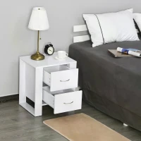 HOMCOM Bedside Table with 2 Drawers, Nightstand with Handles and Elevated Base, Side Table for Bedroom, Living Room, White(m-4)