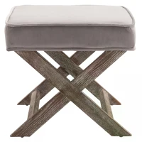 HOMCOM Small Footstool, Vintage Footrest with Velvet-touch Upholstery, Padded Seat and X-shaped Wood Legs for Living Room, Grey(m-4)