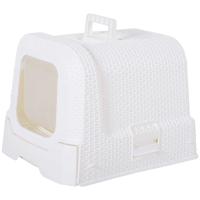 PawHut Pet Cat Litter Box, Enclosed Pet Toilet with Handle, Scoop 54L × 42W × 41H cm - White