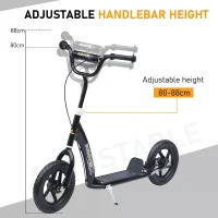 HOMCOM Bicycle Scooter, Kick Scooter for Kids, Big Wheel, 12" Tyres Height Adjustable, Steel Frame-Black(m-5)