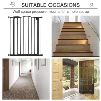 PawHut  Dog Safety Gate Indoor, 74-84cm Adjustable Metal Pet Gate w/ Auto-Close Door Double Locking Easy-Open Doors Stairs Black(m-6)