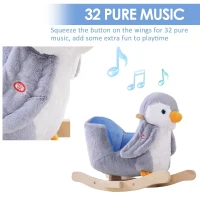 HOMCOM Children Kids Animal Rocking Horse Penguin Plush Musical Button 32 Songs Kid Rocker for 18+ Months(m-5)