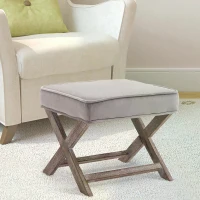 HOMCOM Small Footstool, Vintage Footrest with Velvet-touch Upholstery, Padded Seat and X-shaped Wood Legs for Living Room, Grey(m-2)