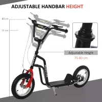 HOMCOM Bicycle Scooter, Kick Scooter for Kids, Big Wheel, Steel Height Adjustable Black/Red(m-5)