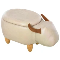 HOMCOM PU Leather Upholstered Cow Storage Stool Ivory(m-9)