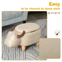 HOMCOM PU Leather Upholstered Cow Storage Stool Ivory(m-6)