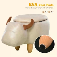 HOMCOM PU Leather Upholstered Cow Storage Stool Ivory(m-7)