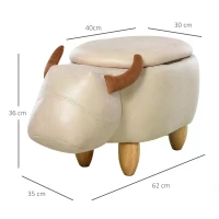 HOMCOM PU Leather Upholstered Cow Storage Stool Ivory(m-3)