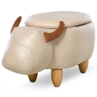HOMCOM PU Leather Upholstered Cow Storage Stool Ivory(m-1)