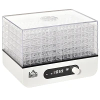 HOMCOM dehydrator droogapparaat voedseldroger met 5 compartimenten droger met temperatuurregelaar van 35-70 ℃ 72-uurs timer 400 Watt vlees groente fruit droger PP PS wit 29 x 19 x 21,5 cm(m-1)