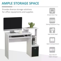 HOMCOM Particle Board Multi-Tier Computer Desk White(m-4)