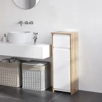 Kleankin badkamerkast badkamercommode badkamermeubel badkamerstelling staande kast met 2-lagen kast met 1 lade opslagdesign ruimtebesparend MDF naturel hout + wit 32,6 x 30 x 90 cm(m-2)