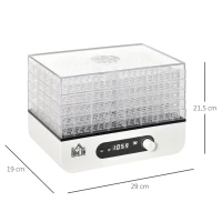 HOMCOM dehydrator droogapparaat voedseldroger met 5 compartimenten droger met temperatuurregelaar van 35-70 ℃ 72-uurs timer 400 Watt vlees groente fruit droger PP PS wit 29 x 19 x 21,5 cm(m-3)
