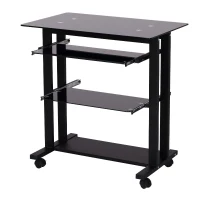 HOMCOM computertafel hoekbureau hoek bureau kantoor tafel PC moderne eenvoudige stijl gehard glas ijzeren pijp zwart 80 x 51 x 83 cm(m-1)