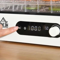 HOMCOM dehydrator droogapparaat voedseldroger met 5 compartimenten droger met temperatuurregelaar van 35-70 ℃ 72-uurs timer 400 Watt vlees groente fruit droger PP PS wit 29 x 19 x 21,5 cm(m-8)