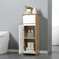 Kleankin badkamerkast badkamercommode badkamermeubel badkamerstelling staande kast met 2-lagen kast met 1 lade opslagdesign ruimtebesparend MDF naturel hout + wit 32,6 x 30 x 90 cm(m-4)
