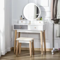 HOMCOM kaptafel met kruk naturel wit 80 cm x 40 cm x 13 cm(m-2)