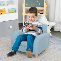 HOMCOM Kids Armchairs Children Sofa Kids Sofa Upholstered Armchai Children Armchair Sofa For Toddlers Kids Elevated Linen Armchair - Blue(m-2)