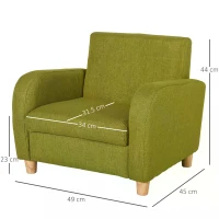 HOMCOM Childrens Armchair, Toddlercouch, Wood Frame, Linen Armchair - Green(m-3)