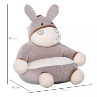 HOMCOM Toddlercouch, Cartoon Cute Donkey Multi-functional with Armrest Flannel PP Cotton 60 x 55 x 60cm Grey(m-3)