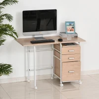 HOMCOM verrijdbaar bureau, archiefkast, opklapbare computertafel, bureautafel met lades en wielen, verrijdbare rolcontainer, spaanplaat, metaal, wit 105 x 50 x 74 cm(m-2)