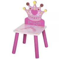 HOMCOM 3 Pcs Kids and Table Chair Set Princess & Crown Theme Home Furniture Pretty Gift Pink(m-11)
