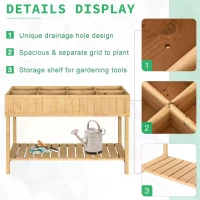 Outsunny Fir Wood Rectangular Raised Bed 76Hx110Lx46W cm 8 Compartment Planter Boxt with Bottom Shelf Oak Tone(m-7)