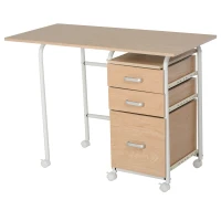 HOMCOM verrijdbaar bureau, archiefkast, opklapbare computertafel, bureautafel met lades en wielen, verrijdbare rolcontainer, spaanplaat, metaal, wit 105 x 50 x 74 cm(m-1)