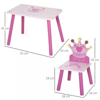HOMCOM 3 Pcs Kids and Table Chair Set Princess & Crown Theme Home Furniture Pretty Gift Pink(m-3)