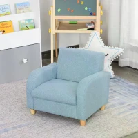 HOMCOM Kids Armchairs Children Sofa Kids Sofa Upholstered Armchai Children Armchair Sofa For Toddlers Kids Elevated Linen Armchair - Blue(m-10)
