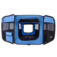 PawHut Portable Cat Dog Playpen Pet Puppy Rabbit Guinea Pig Pen Run Dia 90 x 41H cm Indoor & Outdoor Blue(m-10)