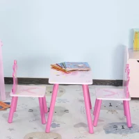 HOMCOM 3 Pcs Kids and Table Chair Set Princess & Crown Theme Home Furniture Pretty Gift Pink(m-9)