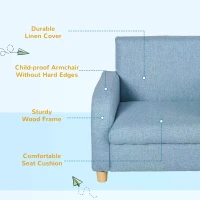 HOMCOM Kids Armchairs Children Sofa Kids Sofa Upholstered Armchai Children Armchair Sofa For Toddlers Kids Elevated Linen Armchair - Blue(m-6)