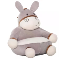 HOMCOM Toddlercouch, Cartoon Cute Donkey Multi-functional with Armrest Flannel PP Cotton 60 x 55 x 60cm Grey(m-11)