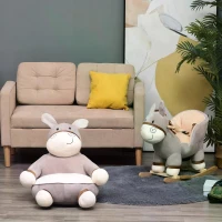 HOMCOM Toddlercouch, Cartoon Cute Donkey Multi-functional with Armrest Flannel PP Cotton 60 x 55 x 60cm Grey(m-2)