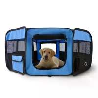 PawHut Portable Cat Dog Playpen Pet Puppy Rabbit Guinea Pig Pen Run Dia 90 x 41H cm Indoor & Outdoor Blue(m-12)