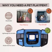 PawHut Portable Cat Dog Playpen Pet Puppy Rabbit Guinea Pig Pen Run Dia 90 x 41H cm Indoor & Outdoor Blue(m-4)
