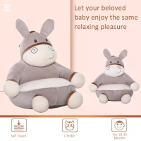 HOMCOM Toddlercouch, Cartoon Cute Donkey Multi-functional with Armrest Flannel PP Cotton 60 x 55 x 60cm Grey(m-4)