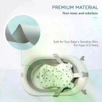 HOMCOM Foldable Baby Bathtub Set, Collapsible Bath Tub with Thermostatic Water Plug, Non-Slip Support, Cushion Pad, Drain Plugs, for Newborn to 3 Years - Offwhite(m-4)