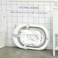 HOMCOM Foldable Baby Bathtub Set, Collapsible Bath Tub with Thermostatic Water Plug, Non-Slip Support, Cushion Pad, Drain Plugs, for Newborn to 3 Years - Offwhite(m-5)