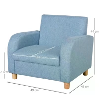 HOMCOM Kids Armchairs Children Sofa Kids Sofa Upholstered Armchai Children Armchair Sofa For Toddlers Kids Elevated Linen Armchair - Blue(m-3)