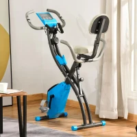 HOMCOM hometrainer 2-in-1 fietstrainer LCD display opvouwbare hometrainer hometrainer met 8 niveaus instelbare magnetische weerstand en 1 paar spankoorden blauw+grijs 97x51x115 cm(m-2)