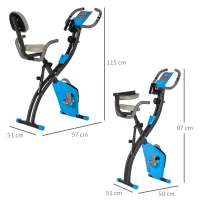 HOMCOM hometrainer 2-in-1 fietstrainer LCD display opvouwbare hometrainer hometrainer met 8 niveaus instelbare magnetische weerstand en 1 paar spankoorden blauw+grijs 97x51x115 cm(m-3)