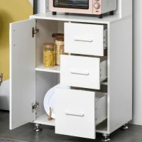 HOMCOM keukenkast met 2 deuren schap magnetron-schap hoge kast met onderkast en 3 lades commode spaanplaat staal wit 60 x 40 x 150 cm(m-6)