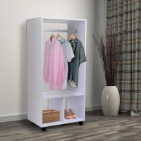 HOMCOM Armario Abierto Guardarropa Armario Ropero Madera Móvil con Riel Estantes 60x40x128cm Blanco